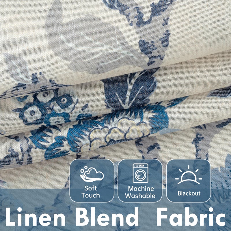DriftAway Ada Floral Botanical Print Flower Leaf Lined Thermal Insulated Room Darkening Blackout Tie Up Window Curtains 2 Layers Each 45 Inch by 63 Inch Navy - Image 3