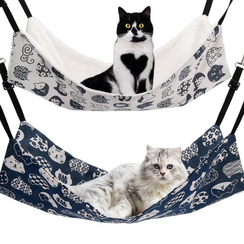 Cat Hammock M Size: Summer Blue + Winter White - Travel-Friendly Small Pet Hammock for Cage, Outdoor & Indoor Use - Image 1