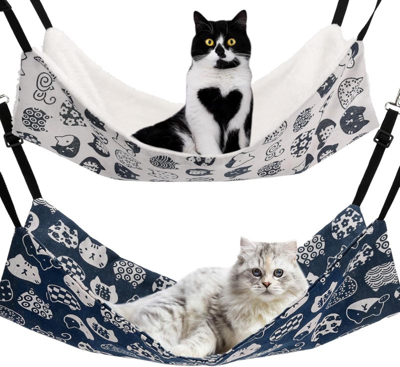 Cat Hammock M Size: Summer Blue + Winter White - Travel-Friendly Small Pet Hammock for Cage, Outdoor & Indoor Use - Image 2