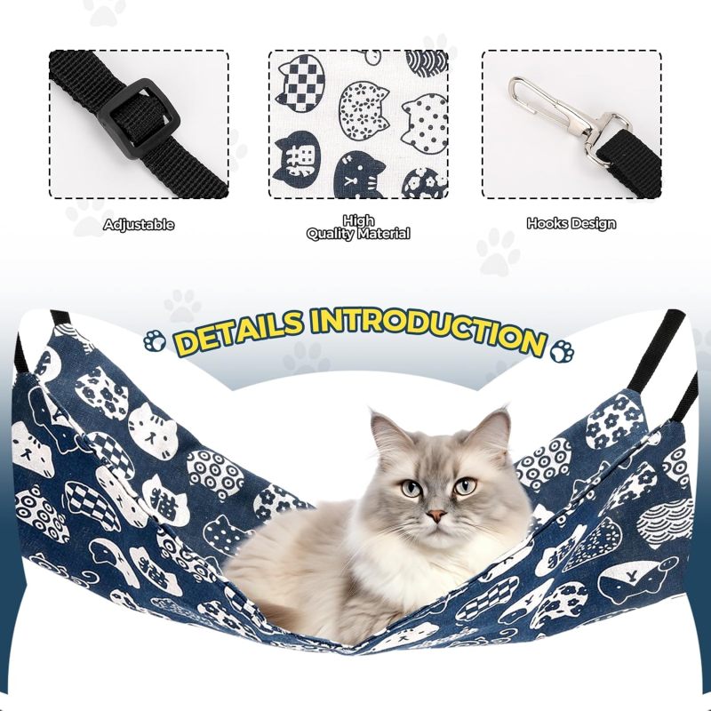 Cat Hammock M Size: Summer Blue + Winter White - Travel-Friendly Small Pet Hammock for Cage, Outdoor & Indoor Use - Image 3