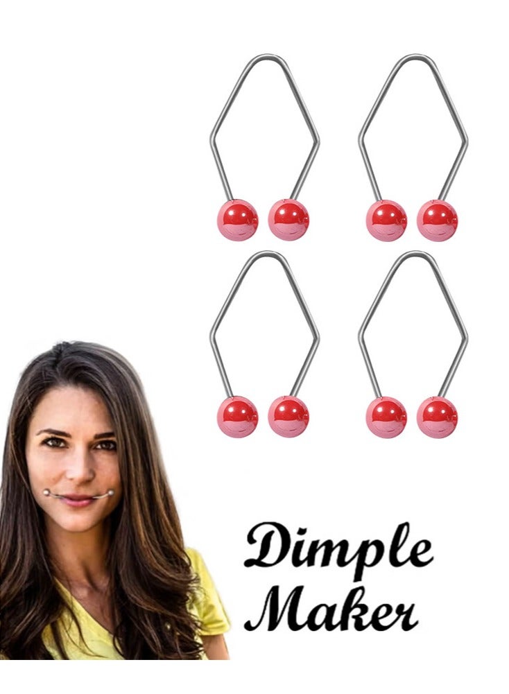 إستيل زوجان من صانع الدمل للخدود، مدرب غمازات الوجه لخلق ابتسامة ساحرة، أداة ممتازة من الفولاذ المقاوم للصدأ للدمامل الطبيعية، تدريب سهل على التعبير عن الوجه، أحمر فاتح - Image 1