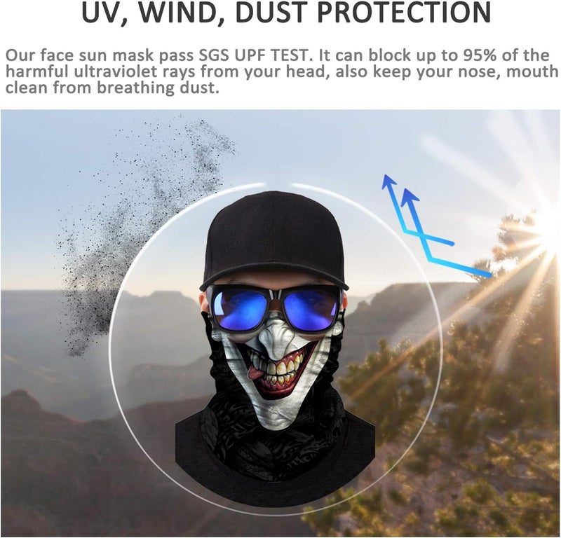 JOEYOUNG Skull Face Mask UV Sun Dust Neck Gaiter Bandana Headwear Motorcycle - Image 4
