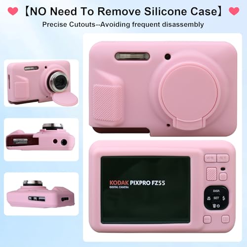 Elonbo Case for Kodak PIXPRO FZ55 Digital Camera, Kodak FZ55 Vlogging Camera Soft Silicone Case, Rubber Protective Cover, Anti-Scratch Skin Sleeve with Detachable Lens Cover, Pink - Image 4