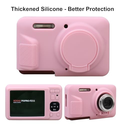 Elonbo Case for Kodak PIXPRO FZ55 Digital Camera, Kodak FZ55 Vlogging Camera Soft Silicone Case, Rubber Protective Cover, Anti-Scratch Skin Sleeve with Detachable Lens Cover, Pink - Image 3
