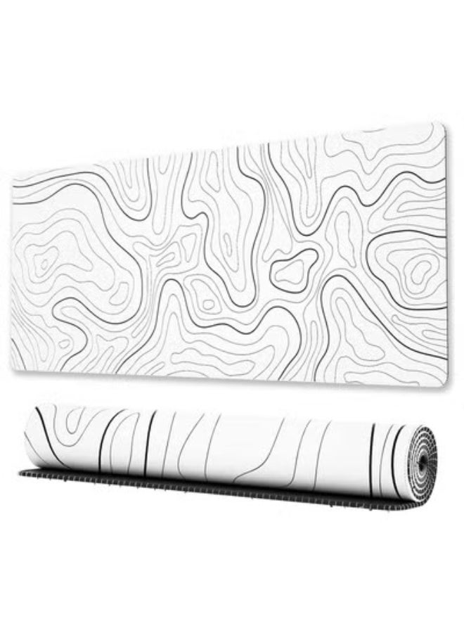 SKAFA Topographic Contour Gaming Mouse Pad with Stitched Edges | WhiteTopographic Map Desk Mat | Extended XL Mousepad with Anti-Slip Base | Cool Desk Pad for Keyboard and Mouse. (White) - Image 2