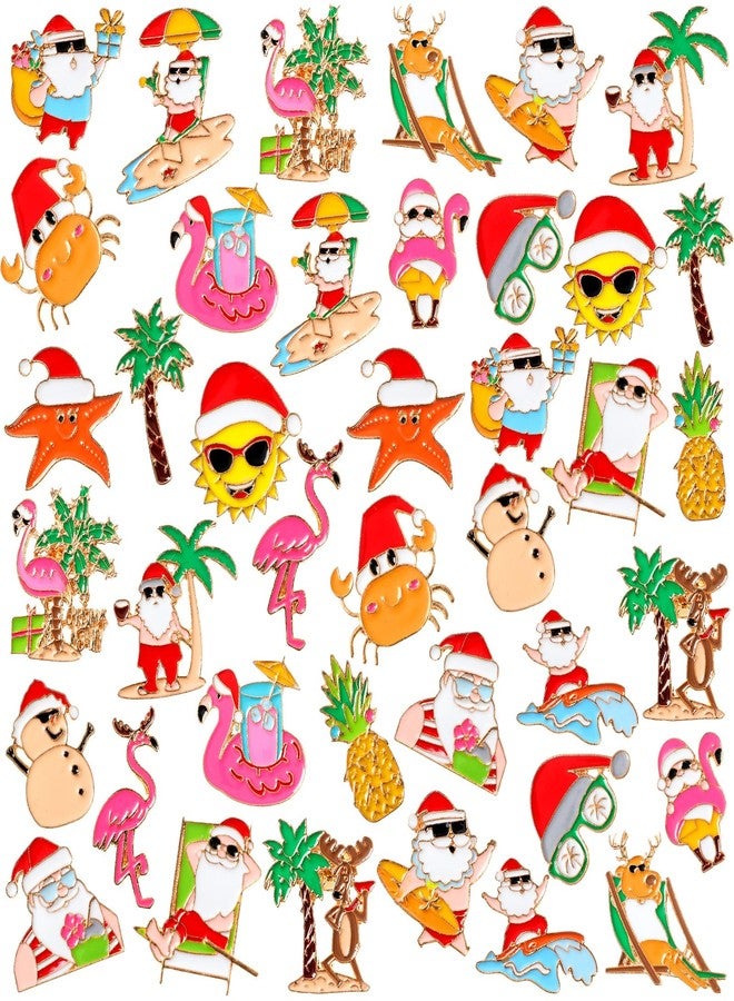 CraftyDreamMpcs 40 Pcs Christmas July Pins Bulk for Backpacks Summer Christmas Enamel Pins Holiday in July Brooches Beach Hawaiian Themed Party Accessories - Image 1