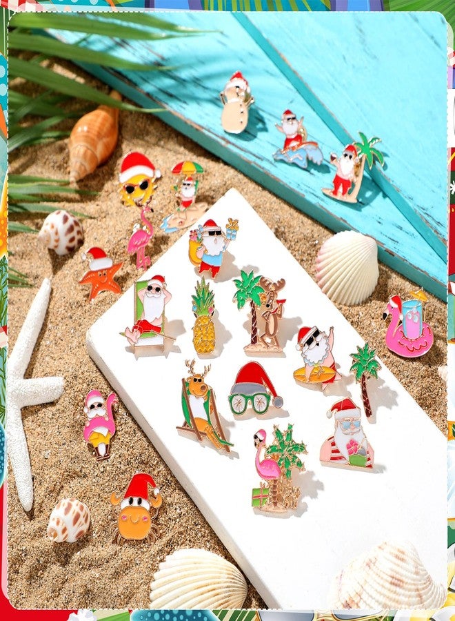 CraftyDreamMpcs 40 Pcs Christmas July Pins Bulk for Backpacks Summer Christmas Enamel Pins Holiday in July Brooches Beach Hawaiian Themed Party Accessories - Image 4