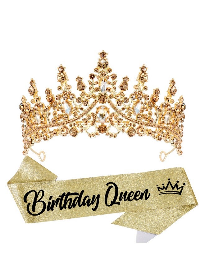 فيلسكرون تاج الملكة لأعياد الميلاد من VELSCRUN للنساء والفتيات، عصابة رأس الملكة لأعياد الميلاد من الكريستال الذهبي، تاج الأميرة الأنيق، ديكورات حفلات أعياد الميلاد السعيدة، هدية عيد ميلاد الأم والأخوات، إكسسوارات الشعر - Image 1
