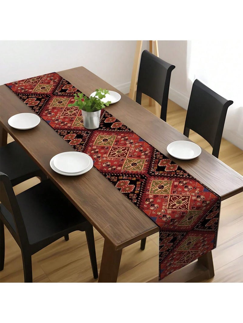 زينه رمضان مفرش طاولة تراثي بنقشة شرقية أنيقة لتزيين الطاولات والمداخل  مقاس 183×33 سم - زينه رمضان للمنازل و الحفلات - Image 1