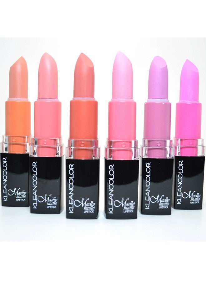 KLEANCOLOR 6 MADLY MATTE LIPSTICK SET BOLD VIVID PINK APRICOT LIP STICK + FREE EARRING - Image 1