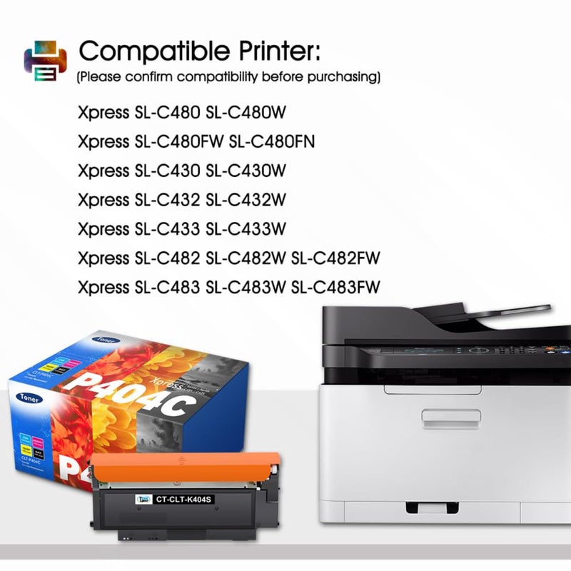 Cool Toner 4 Pack CLT-P404C P404C Compatible for Samsung C480fw Xpress SL C430w C480w C430 C48x C480 C480fn C483w C43x CLT-K404S CLT-C404S CLT-M404S K404S Y404S Cartridge Black Yellow Cyan Magenta - Image 2
