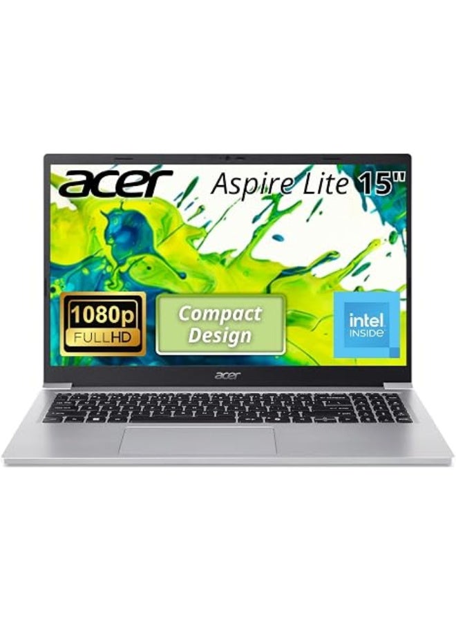 أيسر Aspire Lite Laptop with 15.6" FHD IPS Slimbezel Display, Intel Core 3 N350, 8 GB DDR4 RAM, 128 GB SSD, Intel Graphics, Windows 11 Home , English Keyboard, Light Silver English silver - Image 1
