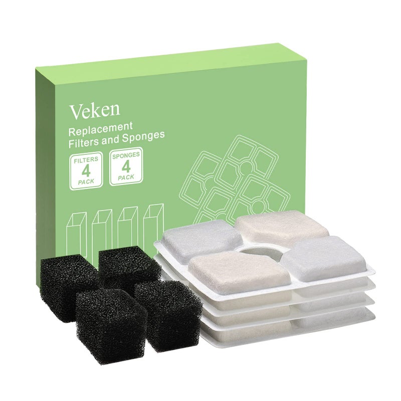 Veken 4 Pack Replacement Filters & 4 Pack Replacement Pre-filter Sponges for Automatic Pet Fountain Cat Water Fountain Dog Water Dispenser - Image 1