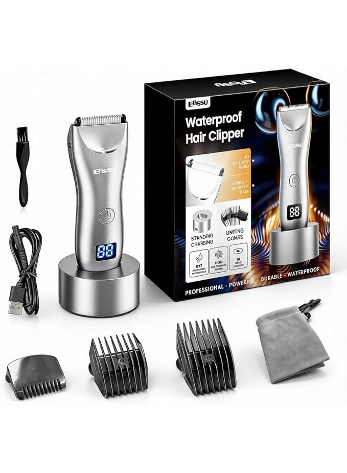ENSSU Men’s Grooming Trimmer with Safe BLADELOCK™ Blade, Electric Hair Trimmer for Men with Central LED Light and LCD Display, IPX7 Waterproof Shaver for Wet & Dry Use on Body, Groin, Legs, and Bikini Areas - Image 1