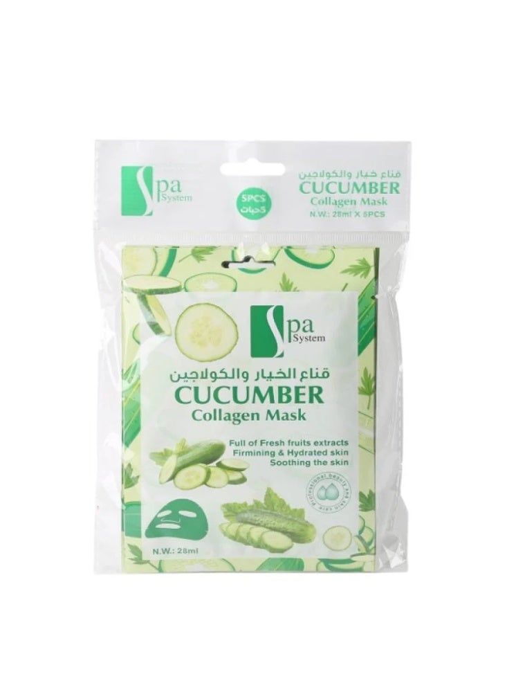Spa System Cucumber & Collagen Face Mask - 28ml × 5 pcs