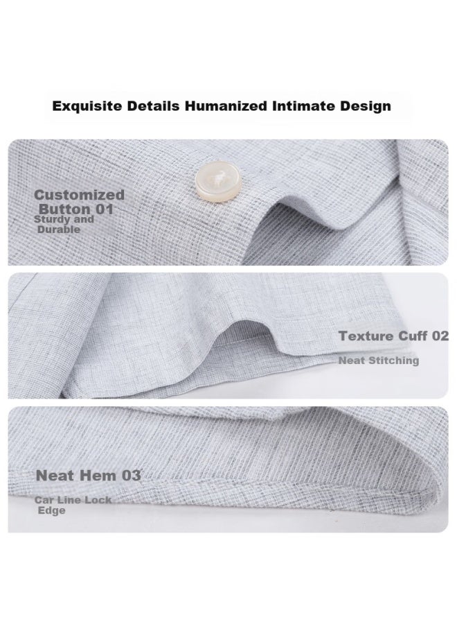 Firs Men's Short Sleeve Linen Shirt Summer Breathable Easy Care Cotton Linen Shirt Grey White 41 - Image 3