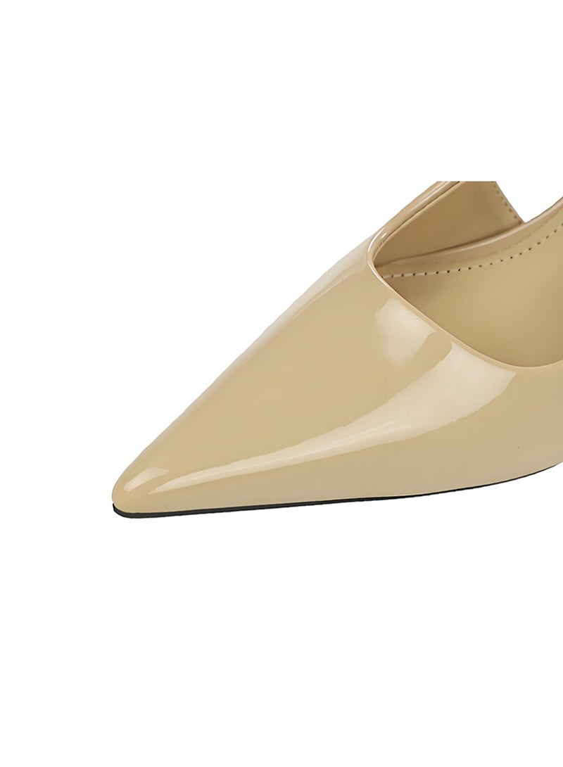 BIGTREE Women's  Closed Pointed Toe Pumps Slingback Stiletto High Heel Sandals With Rhinestone Ankle Strap Khaki 8CM - Image 3