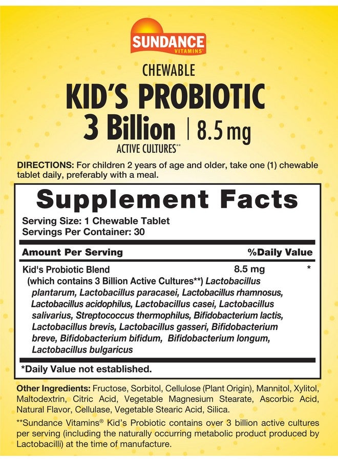 Sundance Kid's Chewable Probiotic | 30 Tablets | 3 Billion Active Cultures | Berry Flavor | Vegetarian, Non-GMO, and Gluten Free Supplement - Image 2