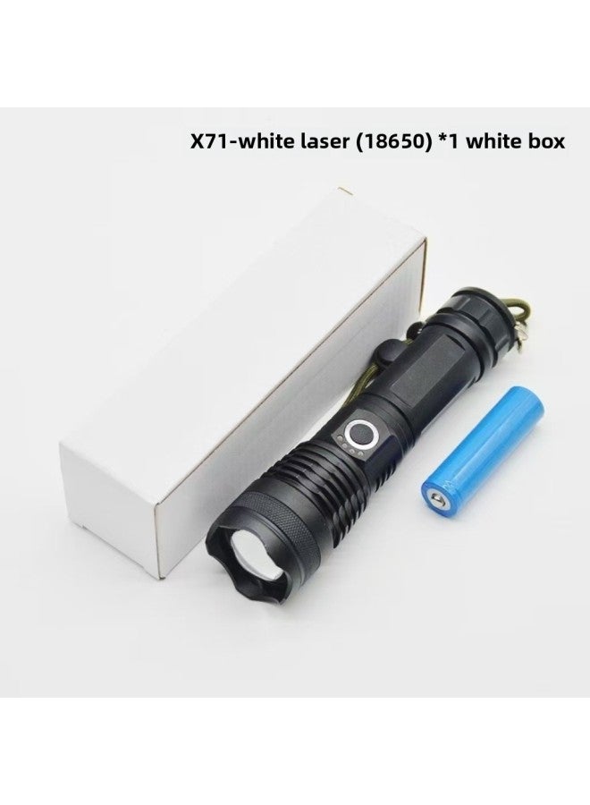 Telescopic Flashlight P50 Aluminum Alloy Flashlight Power Display USB Charging Zoom Flashlight-Color:White Box: X71 White Laser Flashlight + 1*18650 Battery  - Image 1