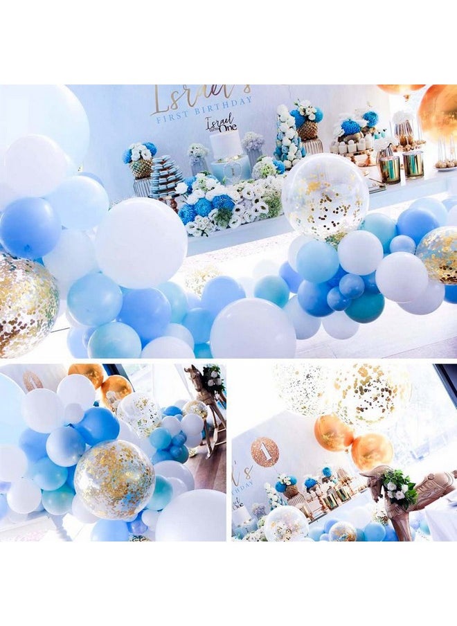 PartyWoo - Blue And White Balloons 70 Pcs 12 Inch Sky Blue Balloons Baby Blue Balloons White Balloons Gold Confetti Balloons Boy Baby Shower Decorations For Blue Baby Shower Boy Birthday Toddler Party - Image 1