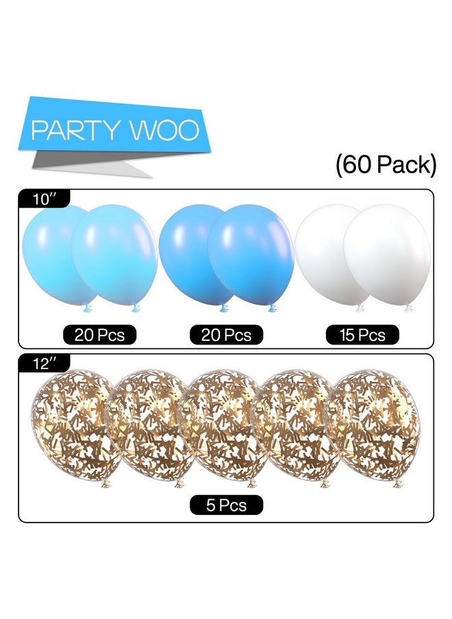 PartyWoo - Blue And White Balloons 70 Pcs 12 Inch Sky Blue Balloons Baby Blue Balloons White Balloons Gold Confetti Balloons Boy Baby Shower Decorations For Blue Baby Shower Boy Birthday Toddler Party - Image 1