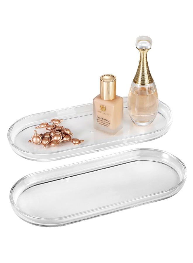 SheeChung Acrylic Vanity Tray, 2 Pack, Clear, 9.65 in x 4.5 in x 0.79 in, Catchall Tray, Countertop Sink Tray Dispenser, Sturdy Holder for Cabinet, Shelf, Cupboard, or Closet Organization - Image 1