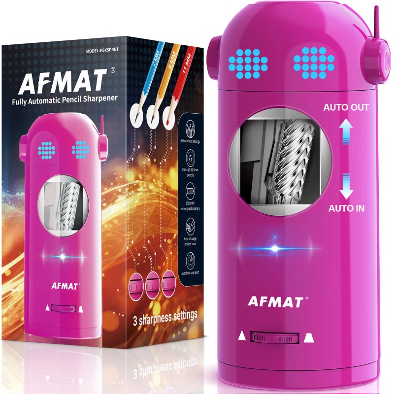 AFMAT Electric Pencil Sharpener for Colored Pencils 7115mm Auto in Out Fully Automatic Rechargeable HandsFree Pencil Sharpener Purple ET