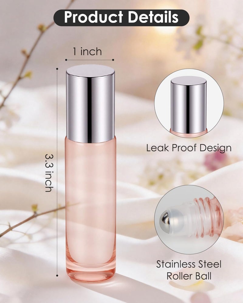 Worldgsb 4 Pack Essential Oil Roller Bottles, 10ml Refillable Glass Roller Bottles with Stainless Steel Roller Balls and Caps for Travel, Perfume and Lip Gloss Rose Gold - Image 2