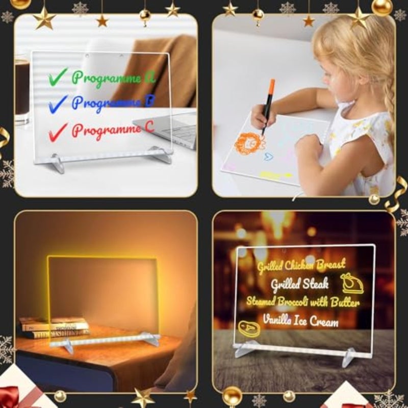لوحة ملاحظات LED بألوان، 30 × 20 سم 6 أوضاع و8 ألوان لوحات مسح جافة من الأكريليك مع ضوء، تتضمن محول، سلسلة تعليق، لوحة رسم LED مع حامل، 7 علامات، زجاجة رذاذ - Image 5