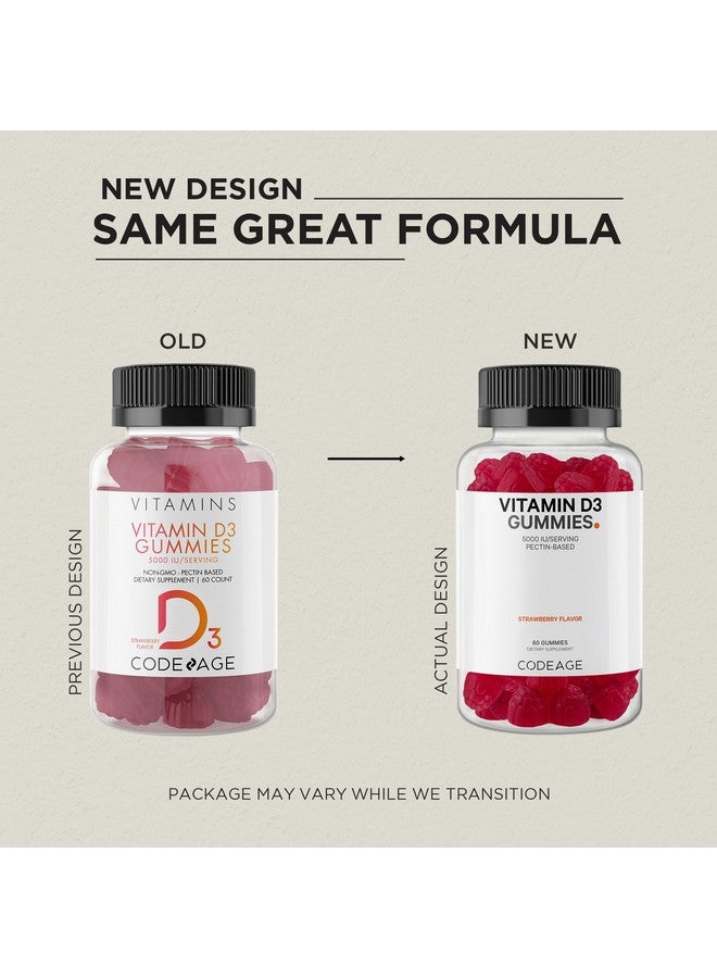 Codeage Vitamin D3 Gummy Vitamins, Vitamin D3 5000 IU Gummies Cholecalciferol 125 mcg - 2-Month Supply - Soft Pectin-Based, Animal Gelatin-Free Vitamins Gummy, Strawberry, Gluten-Free - 60 Gummies - Image 3