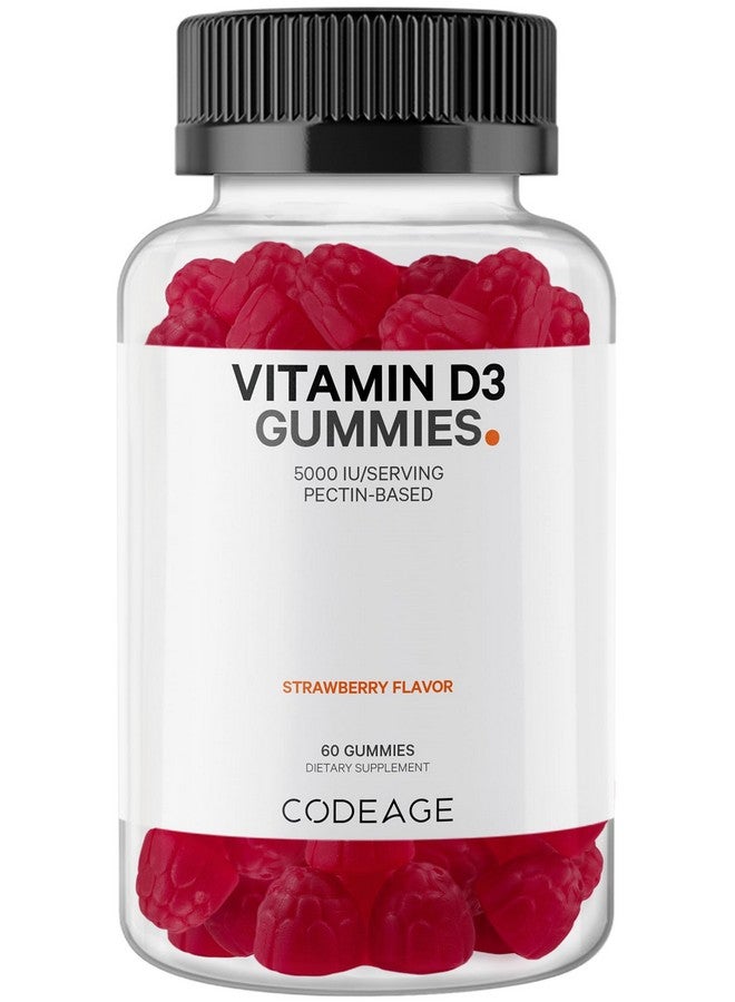 Codeage Vitamin D3 Gummy Vitamins, Vitamin D3 5000 IU Gummies Cholecalciferol 125 mcg - 2-Month Supply - Soft Pectin-Based, Animal Gelatin-Free Vitamins Gummy, Strawberry, Gluten-Free - 60 Gummies - Image 1