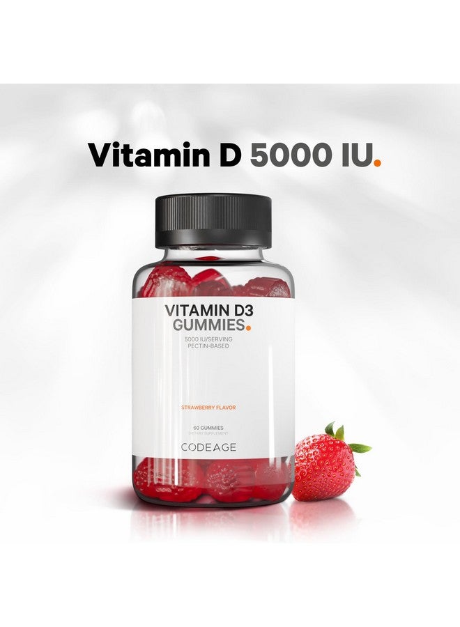 Codeage Vitamin D3 Gummy Vitamins, Vitamin D3 5000 IU Gummies Cholecalciferol 125 mcg - 2-Month Supply - Soft Pectin-Based, Animal Gelatin-Free Vitamins Gummy, Strawberry, Gluten-Free - 60 Gummies - Image 4