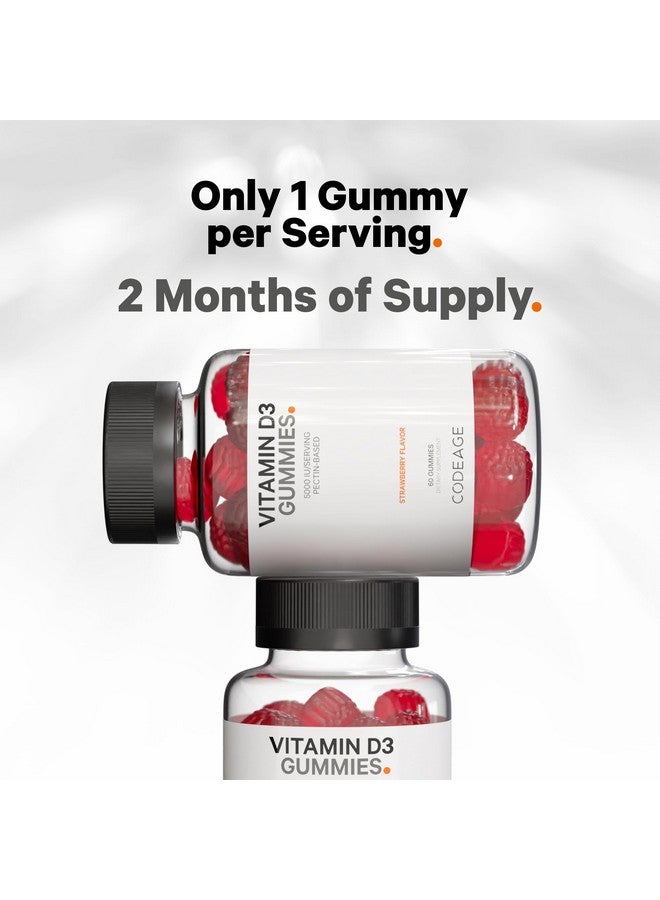 Codeage Vitamin D3 Gummy Vitamins, Vitamin D3 5000 IU Gummies Cholecalciferol 125 mcg - 2-Month Supply - Soft Pectin-Based, Animal Gelatin-Free Vitamins Gummy, Strawberry, Gluten-Free - 60 Gummies - Image 5