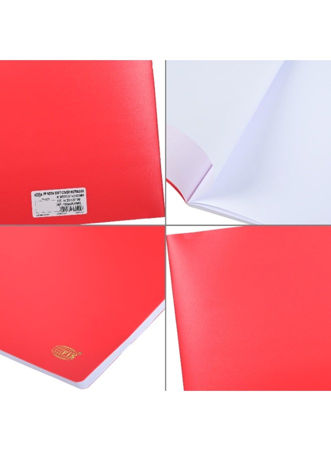 FIS Notebook, Soft Cover PP Materials, Size A4(210x297mm), Plain White Paper, 80 Sheets, 160 Pages, 2 Round Edges, Packet of 5 Pieces, Neon Red Color-FSNBA4PLPPNRE - Image 4