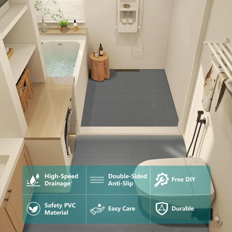 WochiTV Non Slip Drainage Mats PVC Pool Floor Mat 0.23'' Thick Outdoor Indoor Parking Space Mat for Bathroom Garage Basement Backyard Commercial Kitchen 3x3.3Ft, Grey - Image 4