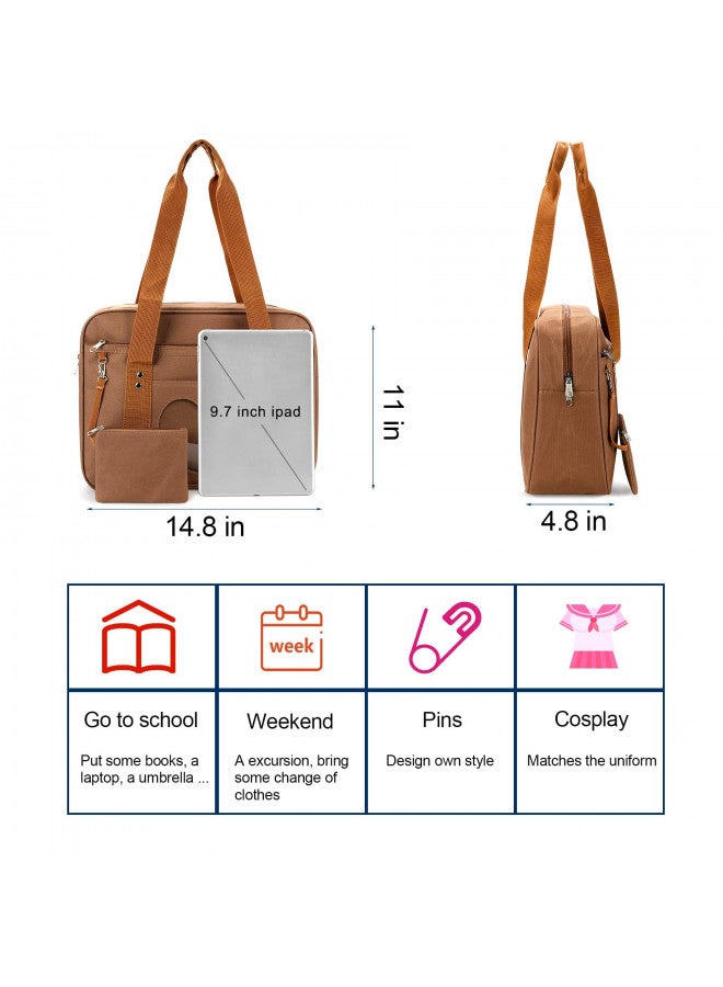 STEAMEDBUN STEAMEDBUN Ita Bag Heart Japanese School Bag Kawaii Large Shoulder Anime Purse (Brown) - Image 2