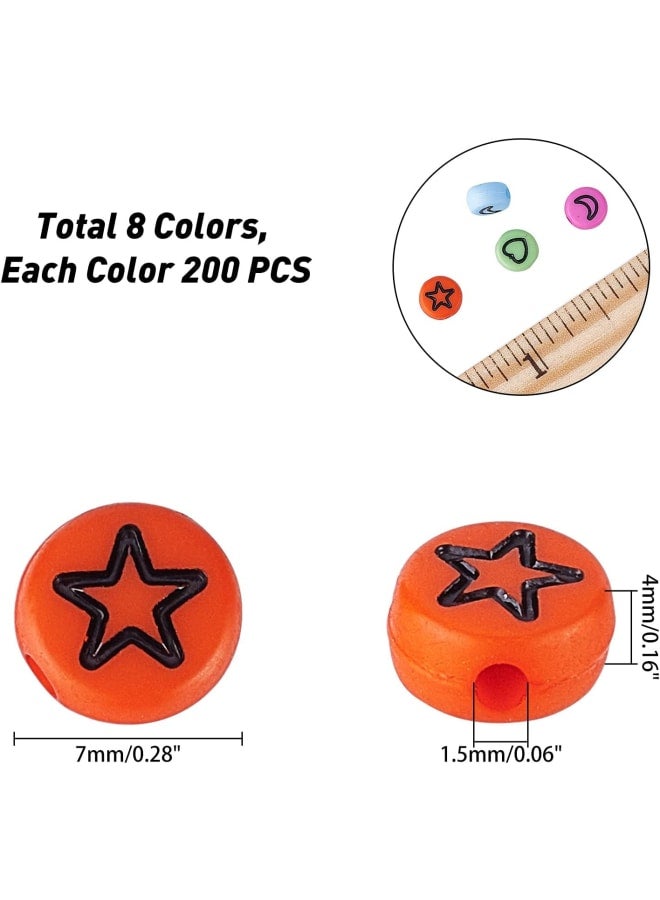 1600Pcs 8 Colors Opaque Acrylic Beads with Black Moon& Heart& Star& Flower Mixed Pattern Beads for Jewelry Making and DIY Bracelets, 7x4mm - Image 5