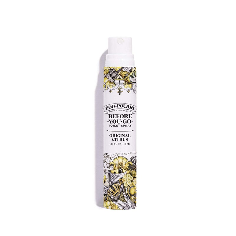 Poo-Pourri بخاخ بoo-Pourri قبل أن تذهب في حالة طارئة، أساسيات السفر، الحمضيات الأصلية 0.34 أونصة سائلة، حتى 20 استخدام، مزيل روائح الحمام أثناء التنقل مع الزيوت الأساسية، حجم معتمد من TSA، ليمون برغموت - Image 1