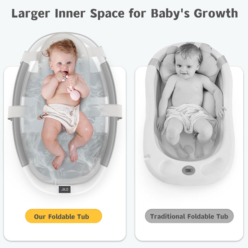 Himold Collapsible Baby Bathtub for Newborn to Toddler 0-36 Months, Spacious Foldable Infant Bath Tub with Thermometer, Cushion & Drain Hole, Portable Travel Tub Grey - Image 5