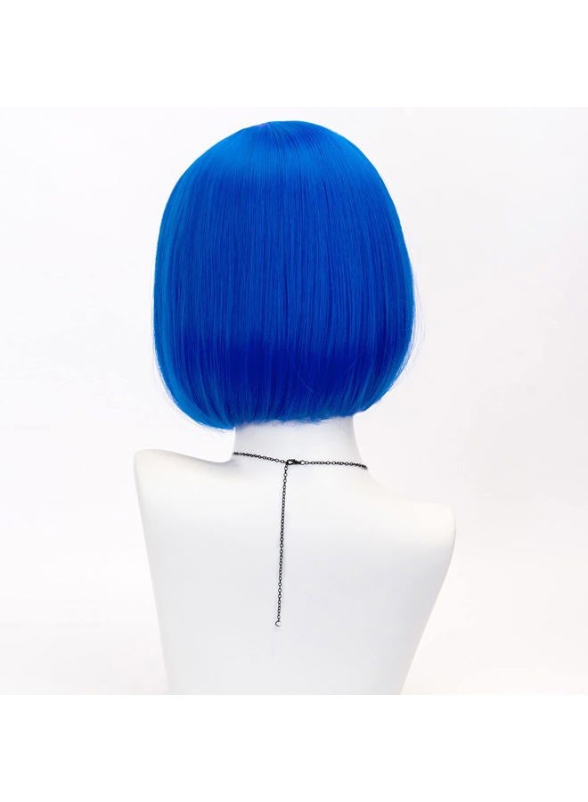 TSNOMORE Blue Bob Cosplay Wig for Women Short Straight Synthetic Wig with Key Necklace and Dragonfly Hairclip, Halloween Costume Party Cosplay Wig for Aldult (A-Light blue) - Image 3