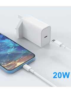 Apple MFi Certified iPhone 20W USB C PD Wall Plug Fast Charger, Compatible with 6.6FT USB C to Lightning Cable