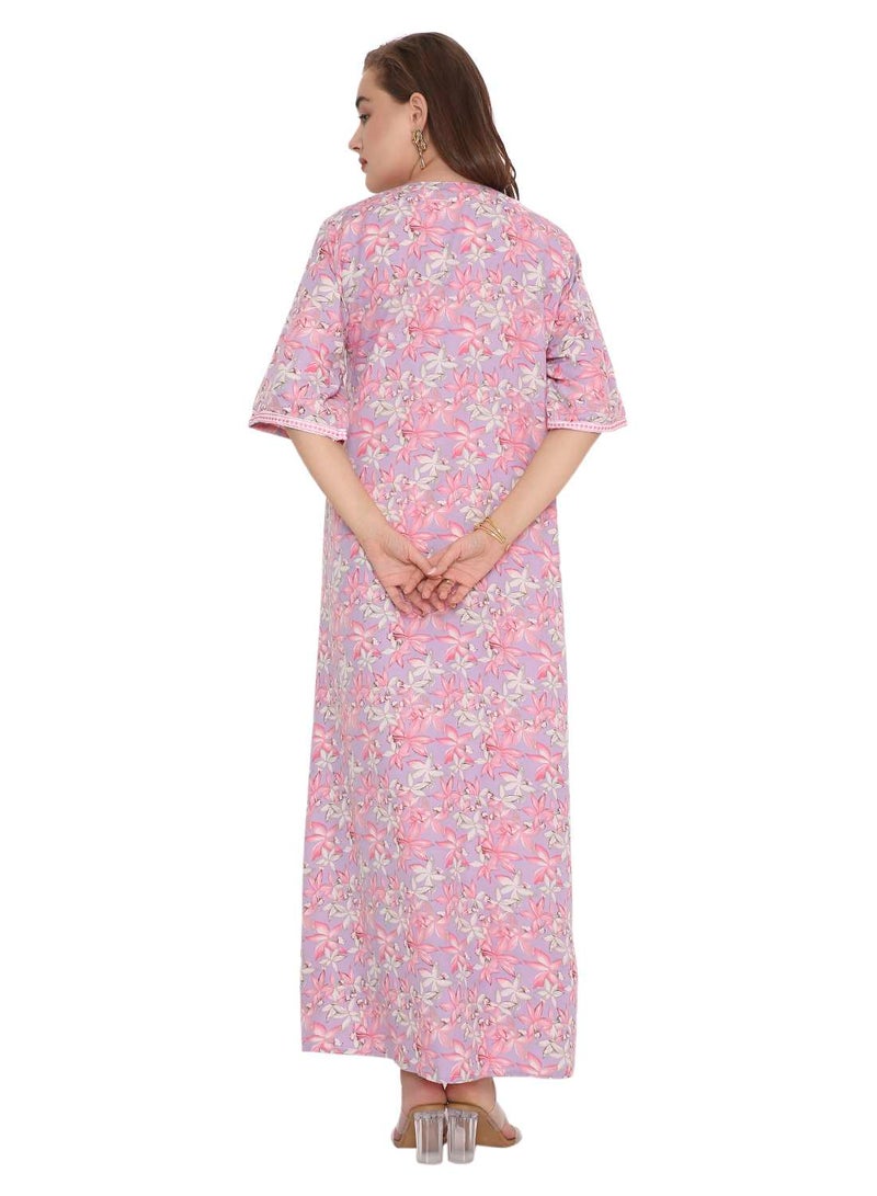HANA & SARA NEW SHORT SLEEVE PRINTED LONG ARABIC KAFTAN JALABIYA DRESSES  - Image 2