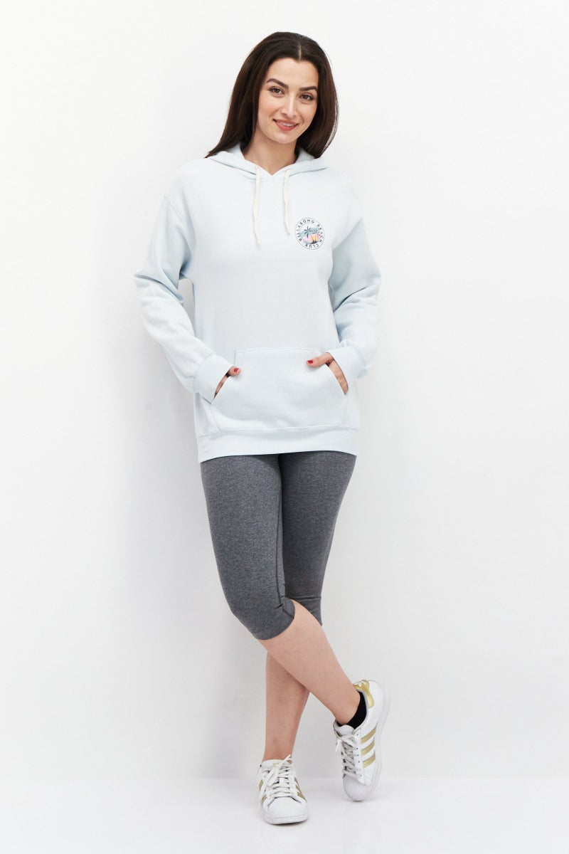 Billabong Women Hooded Printed Front Pocket Long Sleeve Fleece Sweatshirts, Light Blue - Image 4