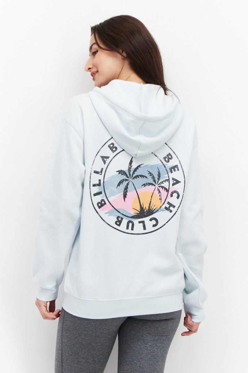 Billabong Women Hooded Printed Front Pocket Long Sleeve Fleece Sweatshirts, Light Blue - Image 2