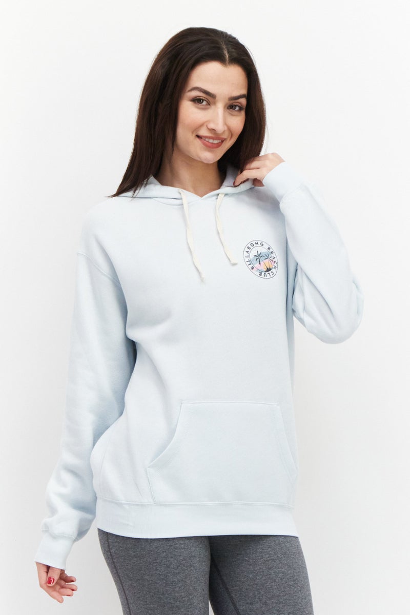 Billabong Women Hooded Printed Front Pocket Long Sleeve Fleece Sweatshirts, Light Blue - Image 1