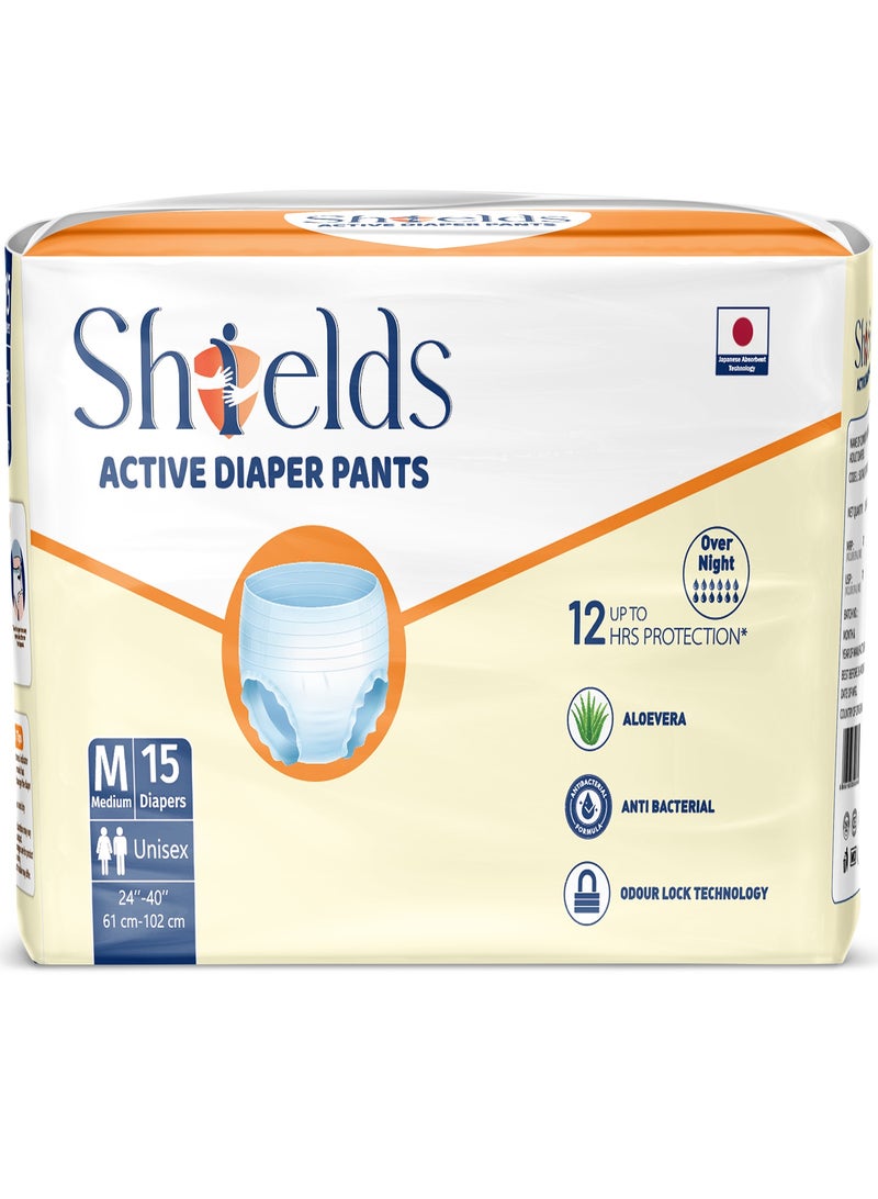 SHIELDS Incontinence Active Adult Diapers Pull-Up Pants, Super Absorbent Leak Guard, Medium - Pack of 1 (15 pcs) - Image 1