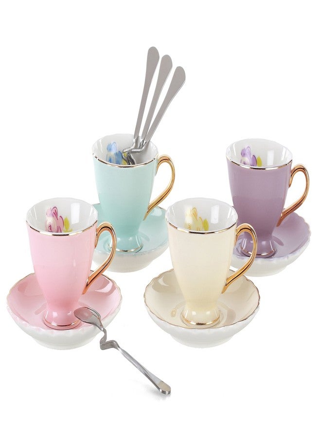 جوسالفا طقم فناجين وصحون قهوة إسبريسو من الخزف الصيني الفاخر من جوسالفا®، سعة 3 أونصة، FD-TCS02-4COLOR - Image 1