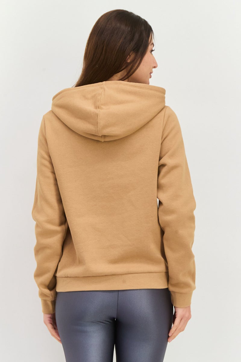 Hurley هودي نسائي بأكمام طويلة بشعار العلامة التجارية، بيج داكن - Image 4
