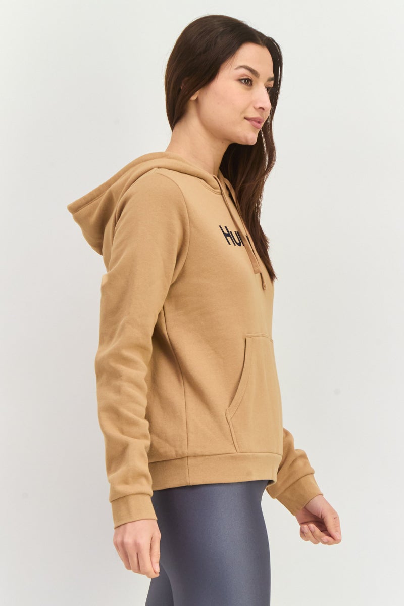 Hurley هودي نسائي بأكمام طويلة بشعار العلامة التجارية، بيج داكن - Image 2
