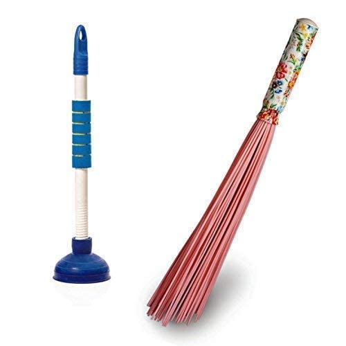 Vimal All Ronder (Toilet/Bathroom/Kitchen) Drain/Sink Plunger and Tin Tin 20" Bathroom Floor Cleaning Plastic Broom - Image 1